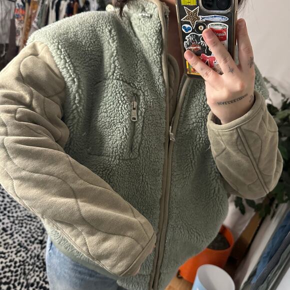 Anthropologie Avec Les Filles Mixed Media Quilted Sleeve Teddy Jacket L - Picture 5 of 5